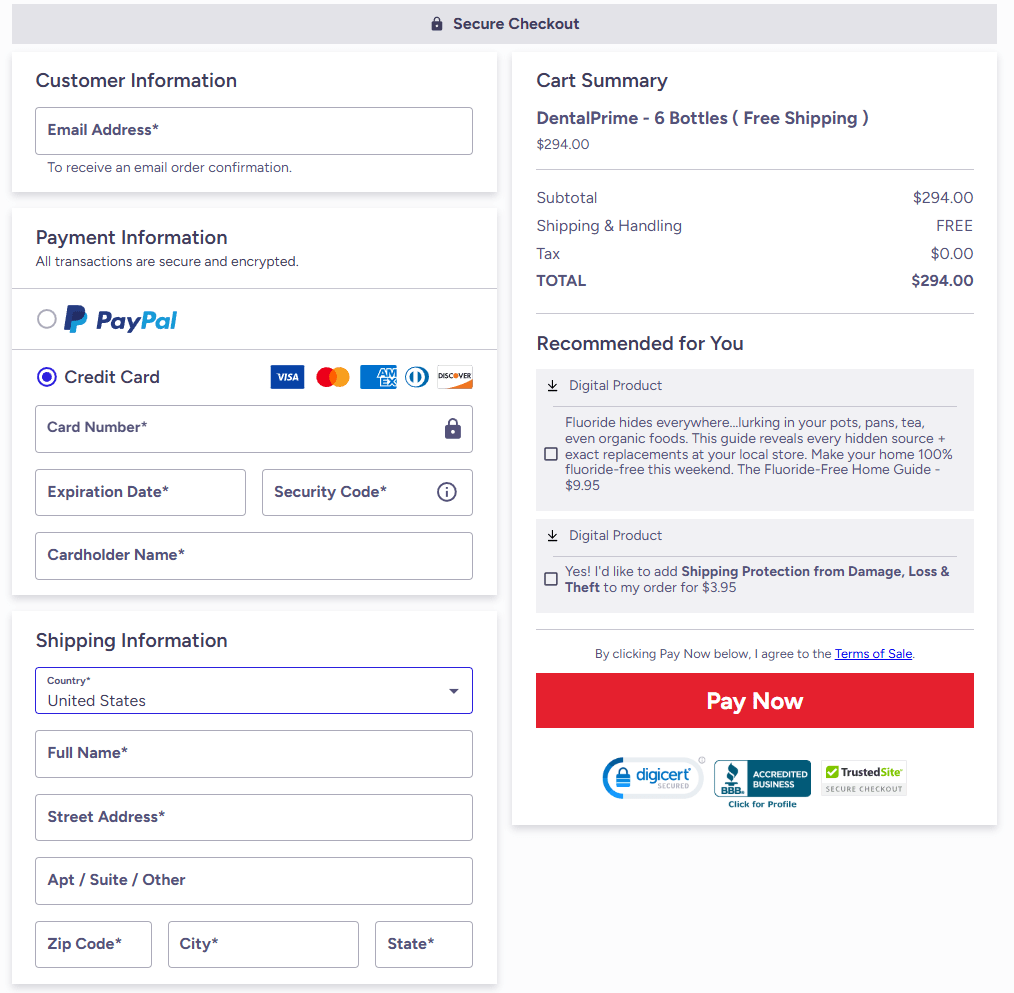 DentalPrime order page